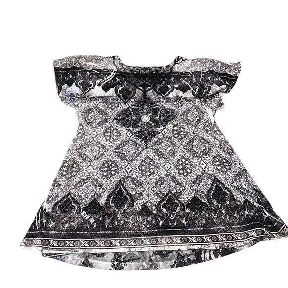 y2k gray and white boho baby doll patterned top - Picture 4 of 10